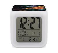 ERSTSNCK Bright Flowers Night Light Alarm Clock LED Display Alarms for Bedroom Smart Digital Alarm Clock Wtih 7 Colorful Ambient Lights Sleep Timer for Heavy Sleepers Simple Operation