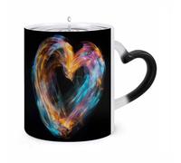ERSTSNCK Bright Heart Shape Color Changing Mug Heat Changing Coffee Mugs Funny Magic Cup Heat Sensitive Travel Mug Novelty Coffee Cups Personalized Customized Gift Idea for Men & Women 11 Oz