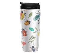 ERSTSNCK Bright Insect Pattern 12 Oz Travel Coffee Mug Vacuum Insulated Travel Mug Leakproof Cup with Lid Reusable Coffee Tumbler for Hot And Cold Drinks, Gift for Men And Women