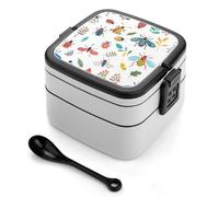 ERSTSNCK Bright Insect Pattern Bento Box 1000ml Leak Proof Lunch Container with Removable Dividers & Spoon - BPA-Free PP Stackable Lunch Box for Work, Office, Picnic, Travel, Dining Out