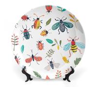 ERSTSNCK Bright Insect Pattern Ceramic Decorative Plate 6inch Bone China Wall Hanging Ornament Plates Bohemian Style Dinner Plate with Stand Cabinet Display Plates for Home Art Decor