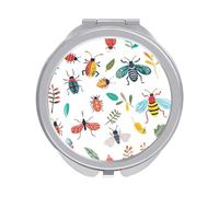 ERSTSNCK Bright Insect Pattern Compact Mirror for Purse, Double-Sided 1x/2x Magnifying Metal Pocket Makeup Mirrors, Folding Mini Vanity Mirror, Handheld Round Travel Cosmetic Mirrors for Women
