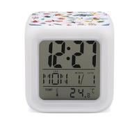 ERSTSNCK Bright Insect Pattern Night Light Alarm Clock LED Display Alarms for Bedroom Smart Digital Alarm Clock Wtih 7 Colorful Ambient Lights Sleep Timer for Heavy Sleepers Simple Operation