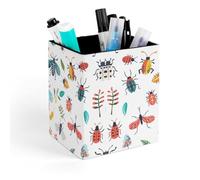 ERSTSNCK Bright Insect Pattern Pen Holder, Pencil Holder Desktop Stationery Organizer Square Leather Pencil Cup Makeup Brush Storage Box for Office Home And Stationary Supplies
