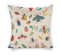 ERSTSNCK Bright Insect Pattern Pillow Covers 18"x18" Linen Throw Pillow Covers - Double Sided Decorative Square Cushion Cases for Sofa, Bed, Chair (No Insert Included)