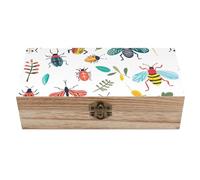 ERSTSNCK Bright Insect Pattern Wooden Storage Box Elegant Retro Jewelry Box with Hinged Lid Decorative Keepsake Boxes Decor Handmade Organizer Boxes for Wedding, Party, Gift, Diy Craft, Home Decor