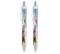 ERSTSNCK Bright Light Flower Charm Black Ballpoint Pens Fine Point (0.5mm) Black Ink Pen Retractable Ball Point Pens with Comfortable Full Grip for Journaling, And Office Writing Ideal 2 PCS