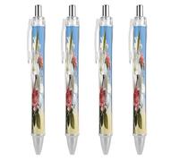 ERSTSNCK Bright Light Flower Charm Black Ballpoint Pens Fine Point (0.5mm) Black Ink Pen Retractable Ball Point Pens with Comfortable Full Grip for Journaling, And Office Writing Ideal 4 PCS