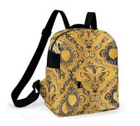 ERSTSNCK Brocade Pattern in Yellow And Gray Small Backpack for Women Mini Backpack Purse Travel Fashion Roomy Shoulder Handbag