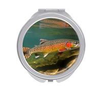 ERSTSNCK Brook Trout Fly Fishing Compact Mirror for Purse Double-Sided 1x/2x Magnifying Metal Pocket Makeup Mirrors Folding Mini Vanity Mirror Handheld Round Travel Cosmetic Mirrors for Women