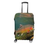 ERSTSNCK Brook Trout Fly Fishing Luggage Suitcase Covers Elastic Washable Cute Luggage Protector Travel Suitcase Protective Cover For Adult (Fit 19-32 Inch Luggages), white, Small, Brook Trout Fly