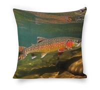 ERSTSNCK Brook Trout Fly Fishing Pillow Covers 18"x18" Linen Throw Pillow Covers - Double Sided Decorative Square Cushion Cases for Sofa, Bed, Chair (No Insert Included)