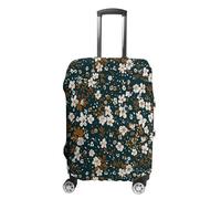 ERSTSNCK Brown And Green Flowers Luggage Suitcase Covers Elastic Washable Cute Luggage Protector Travel Suitcase Protective Cover For Adult (Fit 19-32 Inch Luggages) X-Large, white, L, Brown and Green