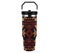 ERSTSNCK Brown And Red Tribal Pattern 30oz Tumbler Large Capacity Car Cup with Handle And Straw Lid Stainless Steel Travel Mug Double Wall Vacuum Insulated Cup Leak-Proof for Outdoor Home Use
