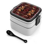 ERSTSNCK Brown And Red Tribal Pattern Bento Box 1000ml Leak Proof Lunch Container with Removable Dividers & Spoon - BPA-Free PP Stackable Lunch Box for Work, Office, Picnic, Travel, Dining Out