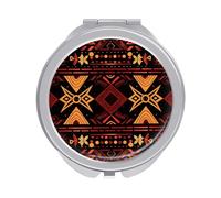 ERSTSNCK Brown and Red Tribal Pattern Compact Mirror for Purse, Double-Sided 1x/2x Magnifying Metal Pocket Makeup Mirrors, Folding Mini Vanity Mirror, Handheld Round Travel Cosmetic Mirrors for Women