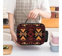 ERSTSNCK Brown And Red Tribal Pattern Insulated Lunch Bag for Women Lunch Box Large Capacity, Leakproof Tote with Detachable Handles- 5-Hour Cold/Hot Retention Cooler Bag for Office, Picnic, Camping