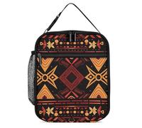 ERSTSNCK Brown And Red Tribal Pattern Lunch Bag for Adults Reusable Insulated Lunchbox Leakproof Small Lunch Box Tote for Men & Women Portable Food Cooler Bag for Work, Office, Picnics