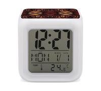 ERSTSNCK Brown and Red Tribal Pattern Night Light Alarm Clock LED Display Alarms for Bedroom Smart Digital Alarm Clock Wtih 7 Colorful Ambient Lights Sleep Timer for Heavy Sleepers Simple Operation