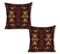 ERSTSNCK Brown and Red Tribal Pattern Pillow Covers 18"x18"（2pcs） Linen Throw Pillow Covers - Double Sided Decorative Square Cushion Cases for Sofa, Bed, Chair (No Insert Included)