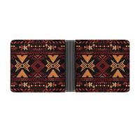 ERSTSNCK Brown And Red Tribal Pattern Wallet for Men Bifold Rfid Blocking Slim Money Clip Front Pocket Wallet Card Holder