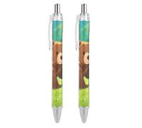 ERSTSNCK Brown Bear Black Ballpoint Pens Fine Point (0.5mm) Black Ink Pen Retractable Ball Point Pens with Comfortable Full Grip for Journaling, And Office Writing Ideal 2 PCS