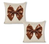 ERSTSNCK Brown Bow Pillow Covers 18"x18"（2pcs） Linen Throw Pillow Covers - Double Sided Decorative Square Cushion Cases for Sofa, Bed, Chair (No Insert Included)