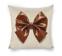ERSTSNCK Brown Bow Pillow Covers 18"x18" Linen Throw Pillow Covers - Double Sided Decorative Square Cushion Cases for Sofa, Bed, Chair (No Insert Included)
