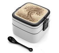 ERSTSNCK Brown Pattern Tree Bento Box 1000ml Leak Proof Lunch Container with Removable Dividers & Spoon - BPA-Free PP Stackable Lunch Box for Work, Office, Picnic, Travel, Dining Out