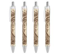ERSTSNCK Brown Pattern Tree Black Ballpoint Pens Fine Point (0.5mm) Black Ink Pen Retractable Ball Point Pens with Comfortable Full Grip for Journaling, And Office Writing Ideal 4 PCS