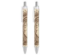 ERSTSNCK Brown Pattern Tree Black Ballpoint Pens Fine Point (0.5mm) Black Ink Pen Retractable Ball Point Pens with Comfortable Full Grip for Journaling, And Office Writing Ideal 2 PCS
