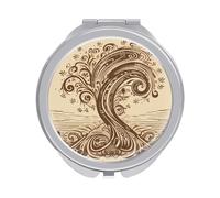 ERSTSNCK Brown Pattern Tree Compact Mirror for Purse, Double-Sided 1x/2x Magnifying Metal Pocket Makeup Mirrors, Folding Mini Vanity Mirror, Handheld Round Travel Cosmetic Mirrors for Women