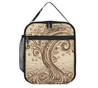 ERSTSNCK Brown Pattern Tree Lunch Bag for Adults Reusable Insulated Lunchbox Leakproof Small Lunch Box Tote for Men & Women Portable Food Cooler Bag for Work, Office, Picnics