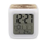 ERSTSNCK Brown Pattern Tree Night Light Alarm Clock LED Display Alarms for Bedroom Smart Digital Alarm Clock Wtih 7 Colorful Ambient Lights Sleep Timer for Heavy Sleepers Simple Operation