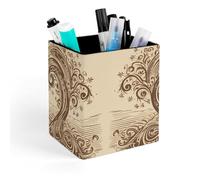 ERSTSNCK Brown Pattern Tree Pen Holder, Pencil Holder Desktop Stationery Organizer Square Leather Pencil Cup Makeup Brush Storage Box for Office Home And Stationary Supplies