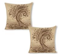 ERSTSNCK Brown Pattern Tree Pillow Covers 18"x18"（2pcs） Linen Throw Pillow Covers - Double Sided Decorative Square Cushion Cases for Sofa, Bed, Chair (No Insert Included)