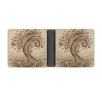 ERSTSNCK Brown Pattern Tree Wallet for Men Bifold Rfid Blocking Slim Money Clip Front Pocket Wallet Card Holder