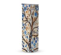 ERSTSNCK Brown Tree Pattern Tumbler with Lid And Straw, 20 Oz Slim Stainless Steel Water Bottle Travel Coffee Mug Double Wall Insulated Cup Gifts for Women Men