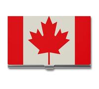 ERSTSNCK Business Card Holder Retro Canada Flag Pattern Metal Slim Business Card Case Pocket Cards Holder for Women Or Men Professional Purse Name Cards Holder, Buckle Style Shut