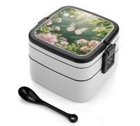ERSTSNCK Butterflies Dancing Bento Box 1000ml Leak Proof Lunch Container with Removable Dividers & Spoon - BPA-Free PP Stackable Lunch Box for Work, Office, Picnic, Travel, Dining Out