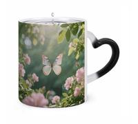ERSTSNCK Butterflies Dancing Color Changing Mug Heat Changing Coffee Mugs Funny Magic Cup Heat Sensitive Travel Mug Novelty Coffee Cups Personalized Customized Gift Idea for Men & Women 11 Oz