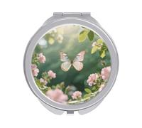 ERSTSNCK Butterflies Dancing Compact Mirror for Purse, Double-Sided 1x/2x Magnifying Metal Pocket Makeup Mirrors, Folding Mini Vanity Mirror, Handheld Round Travel Cosmetic Mirrors for Women