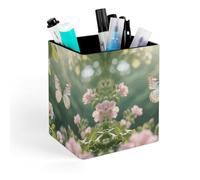 ERSTSNCK Butterflies Dancing Pen Holder, Pencil Holder Desktop Stationery Organizer Square Leather Pencil Cup Makeup Brush Storage Box for Office Home And Stationary Supplies
