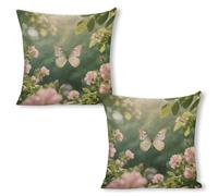 ERSTSNCK Butterflies Dancing Pillow Covers 18"x18"（2pcs） Linen Throw Pillow Covers - Double Sided Decorative Square Cushion Cases for Sofa, Bed, Chair (No Insert Included)