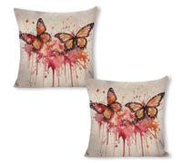 ERSTSNCK Butterfly Drip Spray Watercolor Pillow Covers 18"x18"（2pcs） Linen Throw Pillow Covers - Double Sided Decorative Square Cushion Cases for Sofa, Bed, Chair (No Insert Included)