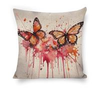 ERSTSNCK Butterfly Drip Spray Watercolor Pillow Covers 18"x18" Linen Throw Pillow Covers - Double Sided Decorative Square Cushion Cases for Sofa, Bed, Chair (No Insert Included)