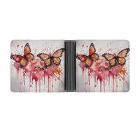ERSTSNCK Butterfly Drip Spray Watercolor Wallet for Men Bifold Rfid Blocking Slim Money Clip Front Pocket Wallet Card Holder