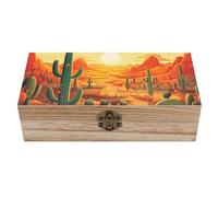 ERSTSNCK Cactus at Sunset Wooden Storage Box Elegant Retro Jewelry Box with Hinged Lid Decorative Keepsake Boxes Decor Handmade Organizer Boxes for Wedding, Party, Gift, Diy Craft, Home Decor
