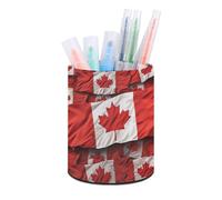 ERSTSNCK Canadian Flag Pen Holder, Pencil Holder Desktop Stationery Organizer Round Leather Pencil Cup Makeup Brush Storage Box for Office Home And Stationary Supplies