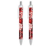 ERSTSNCK Candy Canes Black Ballpoint Pens Fine Point (0.5mm) Black Ink Pen Retractable Ball Point Pens with Comfortable Full Grip for Journaling, And Office Writing Ideal 2 PCS